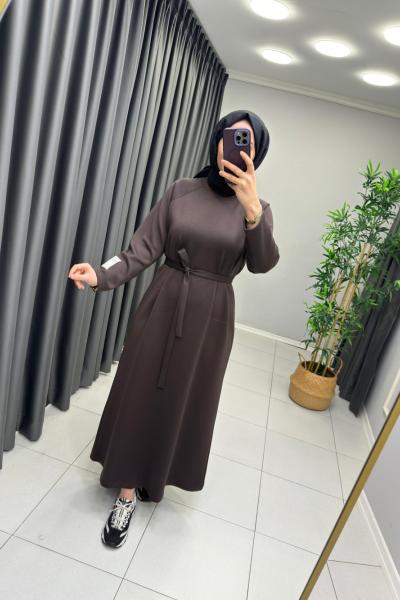 Modal Kumaş Puane Elbise Kahverengi