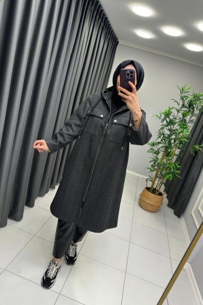 İkoll Fermuarlı Keçe Kaban  Siyah