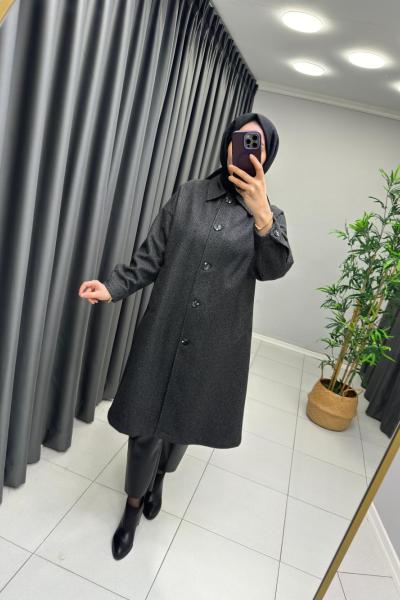 İkoll Düğmeli Keçe Kaban  Siyah