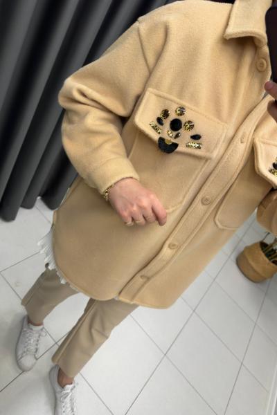 İkoll Kaşmir Keçe Gömlek Ceket  Krem