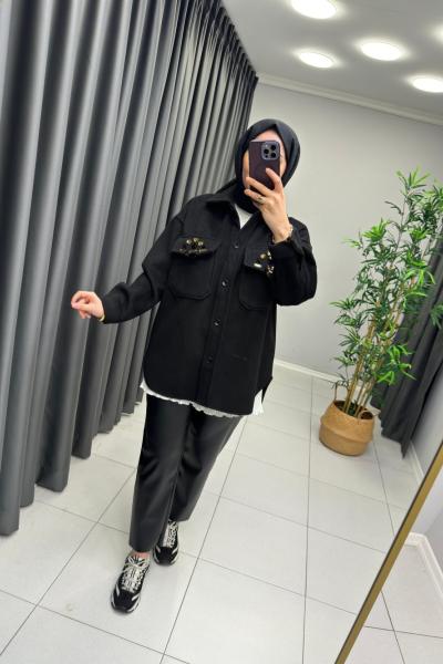 İkoll Kaşmir Keçe Gömlek Ceket  Siyah