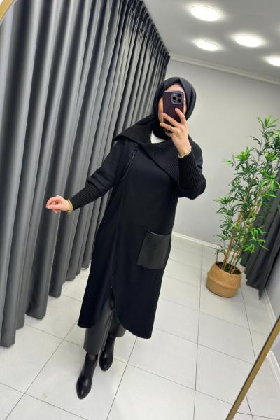 Asimetrik Detay Puane Kap  Siyah