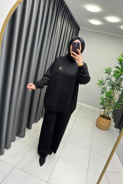 Simli Triko Takım Siyah