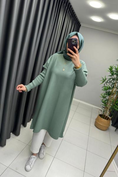 Uzun Triko Tunik Mint Yeşili