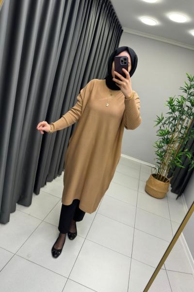 Uzun Triko Tunik Camel