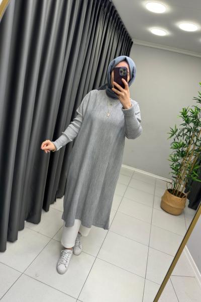 Uzun Triko Tunik Gri