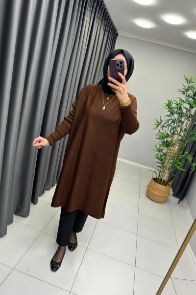 Uzun Triko Tunik Acı Kahve