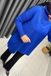 Boynu Fermuar Detaylı Merserize Tunik  Saks Mavisi