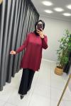 Omzu Patlı Merserize Tunik  Bordo