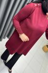 Omzu Patlı Merserize Tunik  Bordo