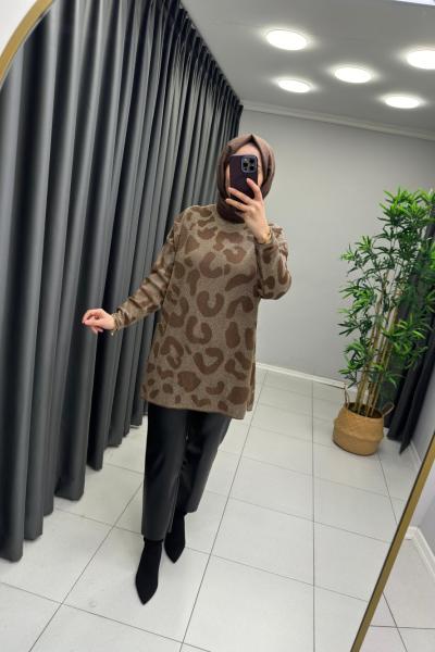 Simli Triko Tunik Kahverengi