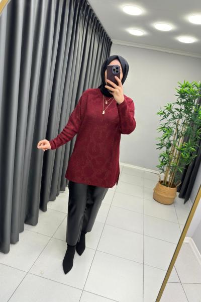 Simli Triko Tunik Bordo