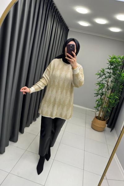 Baklava Desen Simli Triko  Altın Sarısı