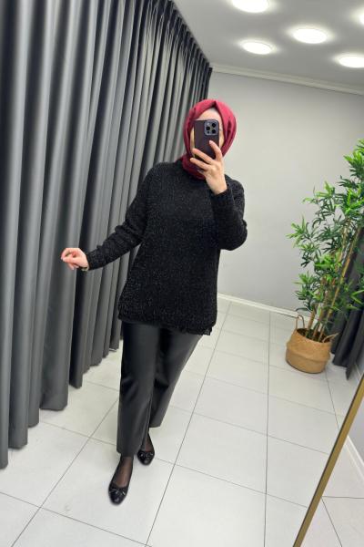 Star Simli Parıltılı Triko  Siyah