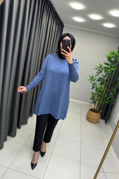 Omzu İnci  Detaylı Merserize  Mavi