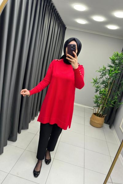 Omzu İnci  Detaylı Merserize  Kırmızı