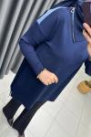 Boynu Fermuar Detaylı Merserize Tunik  Lacivert