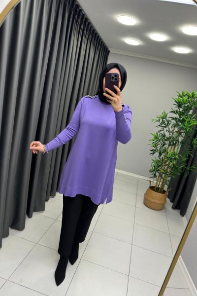 Omzu İnci  Detaylı Merserize  Lila