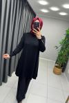 Omzu Patlı Merserize Tunik  Siyah