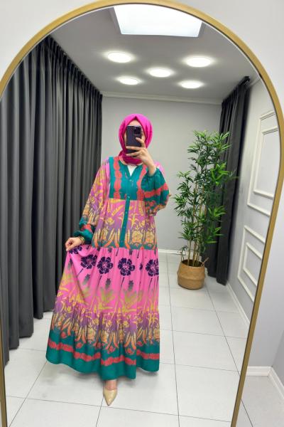 Ahu Elit Viskon Elbise  Pembe