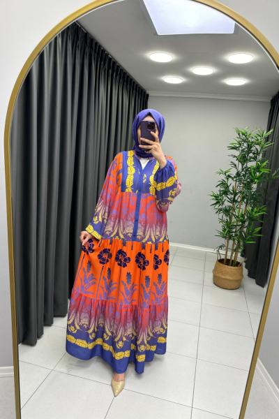 Ahu Elit Viskon Elbise  Turuncu