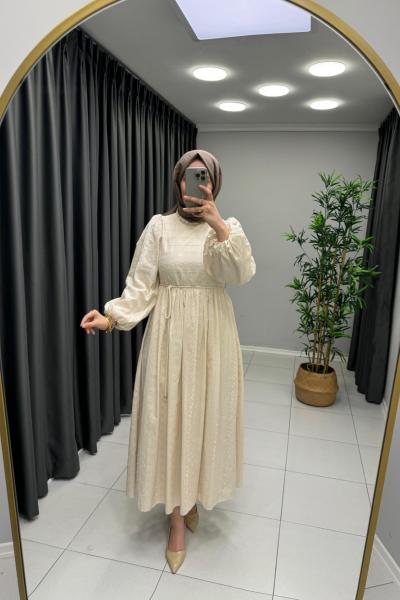 Bade Fisto Komple Astarlı Elbise Krem