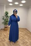 Başak Çilek Keten Elbise  Saks Mavisi