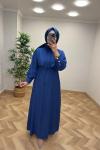 Başak Çilek Keten Elbise  Saks Mavisi