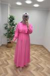 Başak Çilek Keten Elbise  Pembe