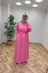 Başak Çilek Keten Elbise  Pembe