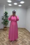 Başak Çilek Keten Elbise  Pembe
