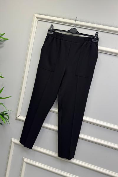 BELİ LASTİKLİ KREP KUMAŞ PANTOLON Siyah