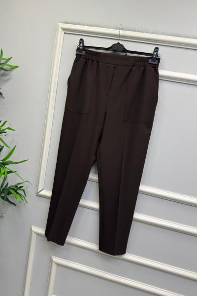 BELİ LASTİKLİ KREP KUMAŞ PANTOLON Acı Kahve