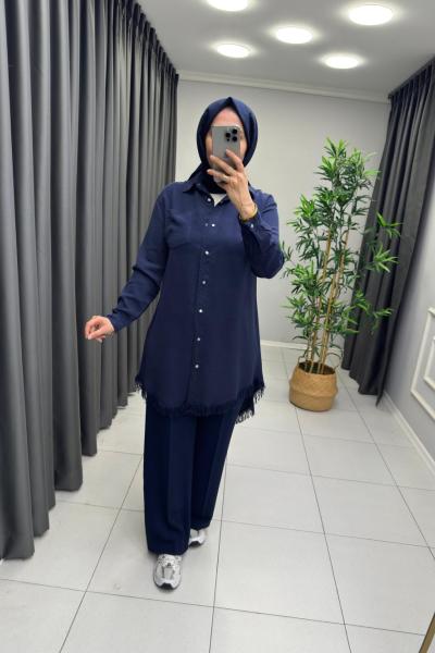 Bella Püskül Detay Gömlek Lacivert