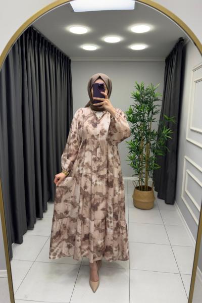 Burçak  Mango Pamuk Elbise Kahverengi