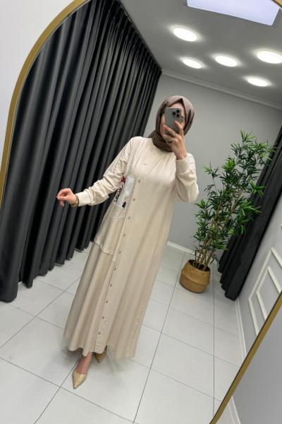 Çağla Çilek Kumaş Elbise Taş Rengi