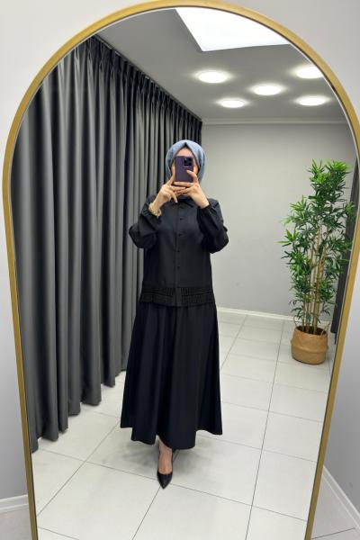 Dantel Detaylı Etekli Takım Siyah