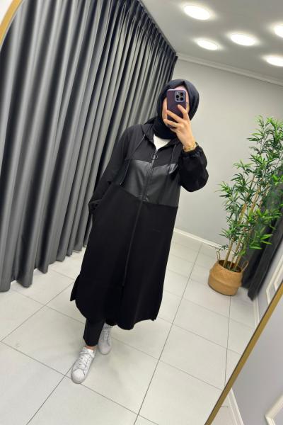 Deri Detaylı Puane Kap Siyah