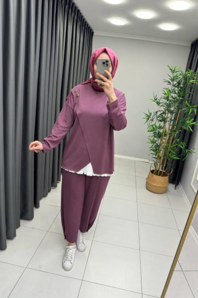 Ella Çapraz Detay Takım  Mürdüm