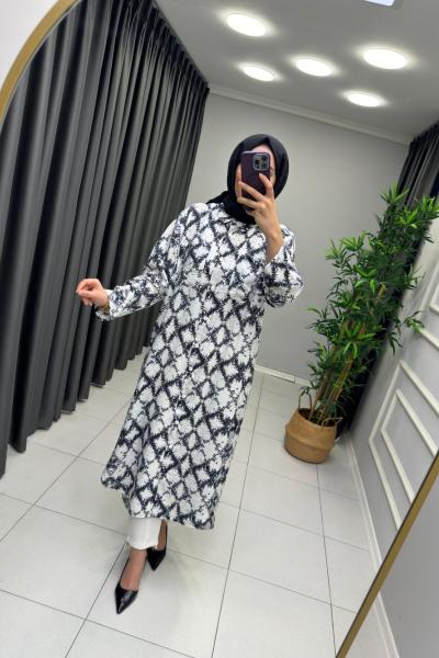 Etnik Desen Puane Gömlek  Siyah