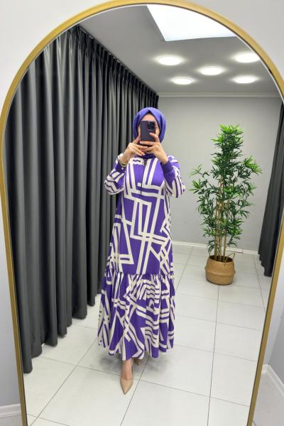 Fermuar Detaylı Pamuk Viskon Elbise Lila