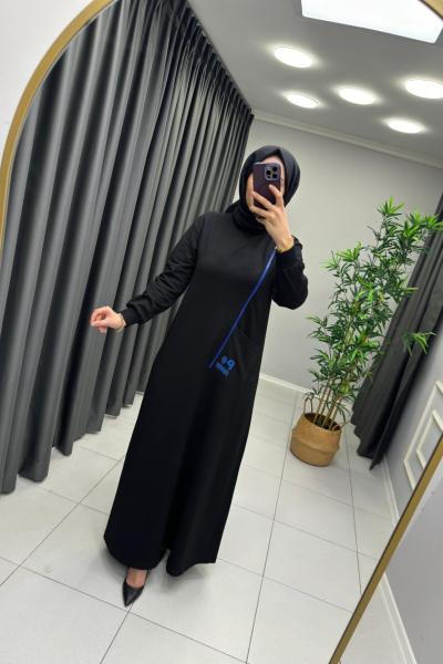 Fermuar Detaylı Puane Elbise Siyah