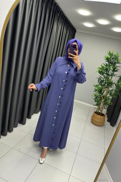 Fırfır Detaylı Kap Elbise Lila