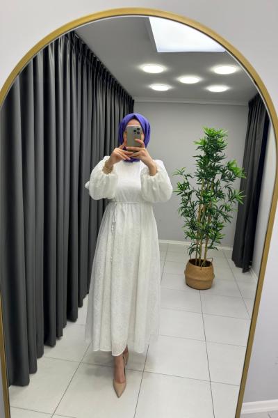 Fisto Astarlı Elbise Beyaz