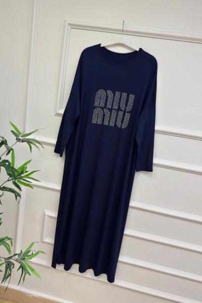 Fulya Penye Elbise Lacivert