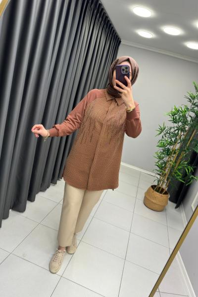 Gömlek Detaylı Puane Sweat Kahverengi