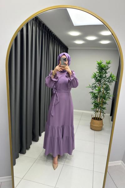 Güllü Broşlu Elbise Lila