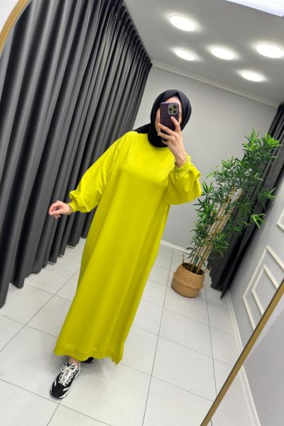 İki İp Pamuklu Elbise Yağ Yeşili