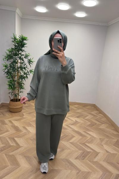 İkol Shine Taşlı Takım Haki