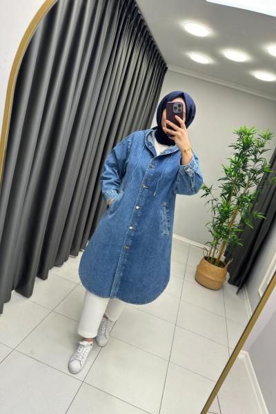 İkoll Kapüşonlu Kot Kap Mavi